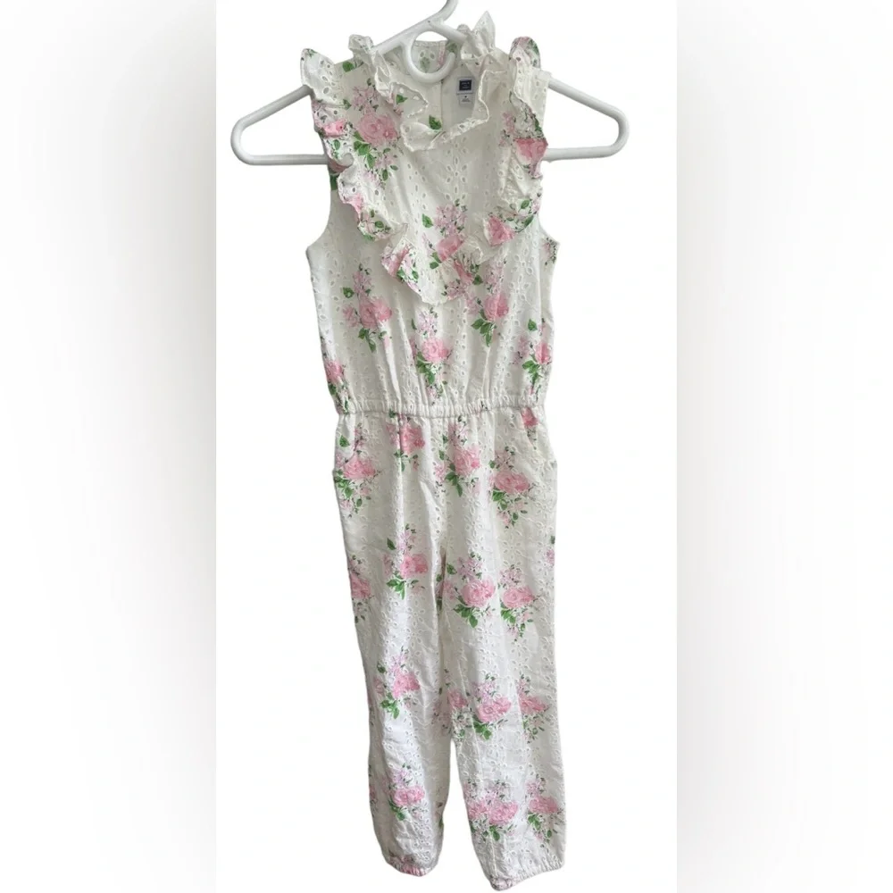 Janie and Jack Floral‎ Eyelet Jumpsuit Romper Girls Size 7 Garden Party Spring